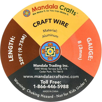 Mandala Crafts 8 Gauge Anodized Aluminum Craft Wire for Jewelry Making - 32 FT Colored Flexible Magenta Wire - Bendable for Bonsai Armature Crafting Sculpting