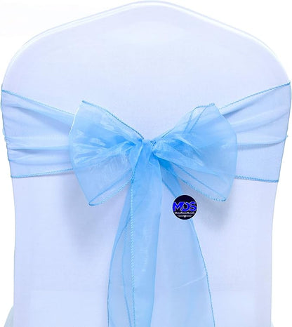MDS Pack of 250 PCS Organza Chair Sashes Wider Dining Chair Bows Ribbon Tie Back for Wedding Party Birthday Bridal Shower Reception Event Banquet Home Chair Cover Decoration - Baby Blue