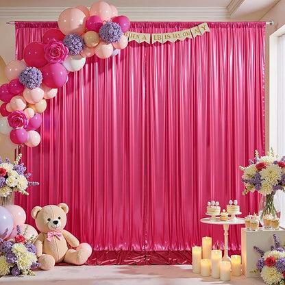 20x10FT Glitter Hot Pink Backdrop Curtain for Parties, Wrinkle Free Thick Fuchsia Sequin Backdrop, 4 Panels 5x10FT Shimmer Photo Back Drop Drapes for Barbie Party Wedding Photography Background