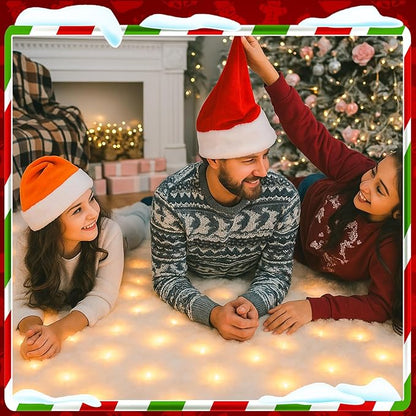 VIHOSE Christmas Snow Blanket with LED Lights String Pre Lit Artificial Fake Snow Blanket Roll Lighted Table Runner for Christmas Tree Village Display Winter Holiday Decor(Warm Light,59'' X 16'')