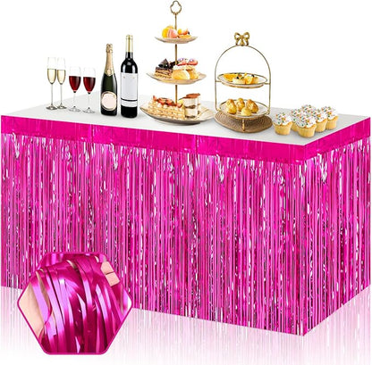3 Pack 29x108 Inch Rose Red Foil Fringe Table Skirts Metallic Banner for Tinsel Streamer Garland Backdrop for Parade Floats Wedding Thanksgiving Birthday Christmas Halloween Party Decoration