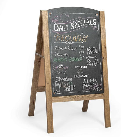 Ilyapa A-Frame Chalkboard Sidewalk Sign - Rounded Top Folding Standing Sandwich Sign for Restaurant, Office, Weddings - Rustic Barnwood, 18 x 31.5 in