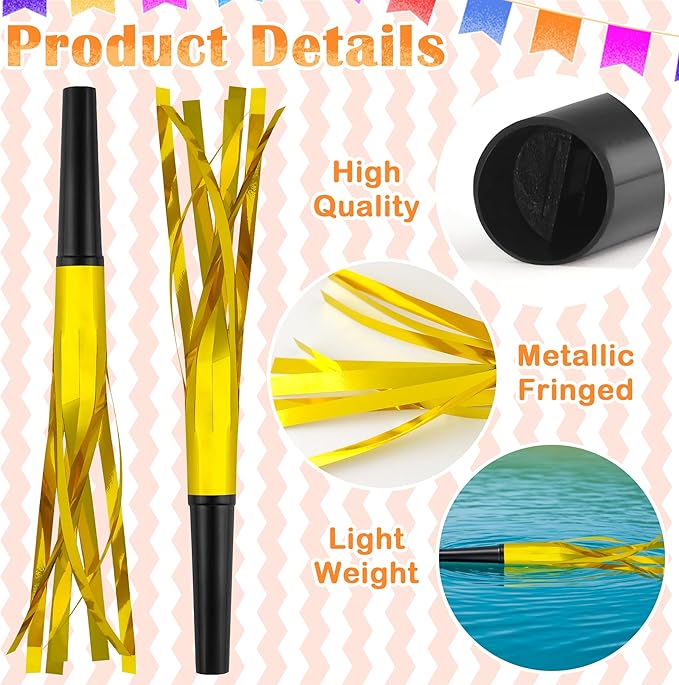 24 PC Gold Party Favors Party Blowers for Adults Party Horns Birthday Blowers Noisemakers Blowouts Whistles Metallic Fringed Party Blower for Birthday Sporting Events Graduation