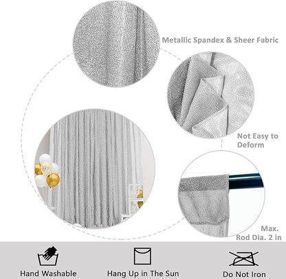 10FT x10FT Silver Metallic Spandex Backdrop, 1 Panel Glitter Sheer Photography Background, Stretchy Spandex Fabric for Wedding, Party, Baby Shower, Photo Booth Decor