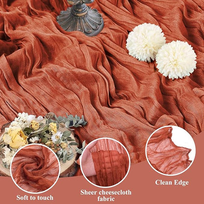 Asee'm 3pcs Cheesecloth Table Runner 120 Inches Long Terracotta Boho Gauze Cheese Cloth Runner 10FT Rustic Sheer Fall Table Runners for Thanksgiving Christmas Wedding Party Baby Shower Decoration
