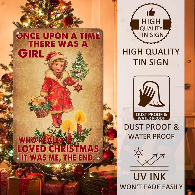 Vintage Christmas Metal Tin Sign Once Upon A Time Girl Loved 80s Christmas Style Wall Art Christmas Metal Tin Sign Funny Christmas Sign For Winter Barn Door Bedroom Dining Room Wall Decoration For Friend Daughter Sister