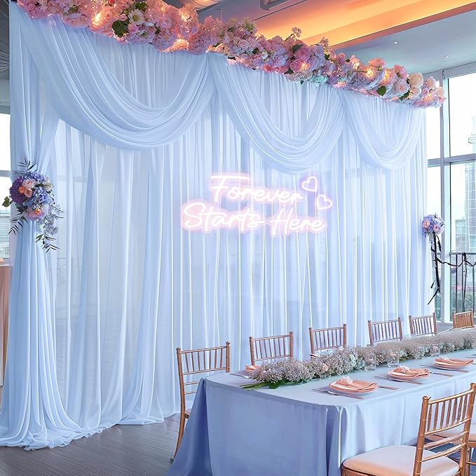 10ft x 10ft Baby Blue Backdrop Curtains, Wrinkle-Free Sheer Chiffon Fabric Photo Backdrop Draping Fabric for Wedding Arch Baby Shower Gender Reveal Photography Decorations