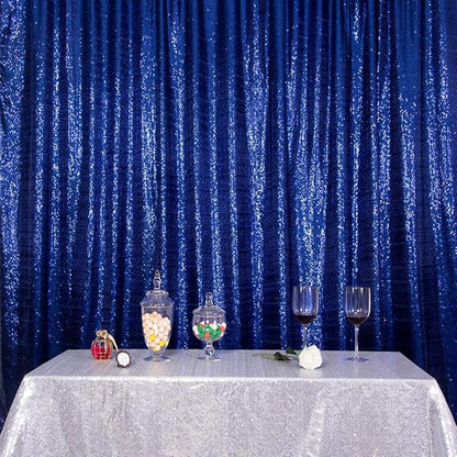 SquarePie Sequin Backdrop Not See Through Thick Background for Glitter Curtain Party 6FT x 8FT Navy Blue