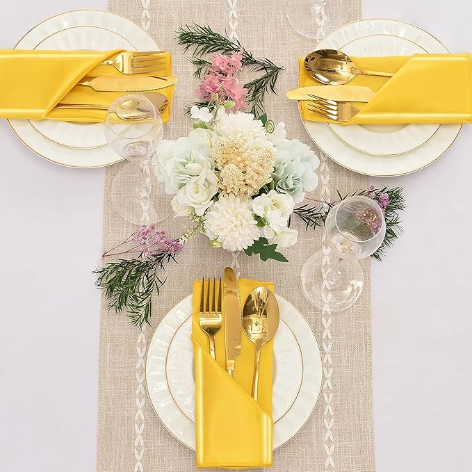 12 Pieces Gold Satin Napkins, 17" x 17" Square Table Napkins, Silky Soft Smooth Washable Napkins for Restaurant, Weddings, Dinner, Party Decoration
