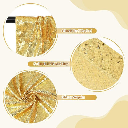 SquarePie Sequin Backdrop Curtain Not See Through Background for Wedding Party 8FT x 8FT Gold