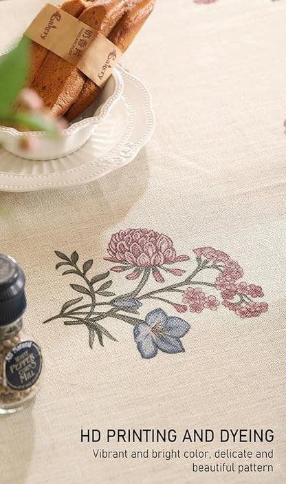 ISAENNE Designer Linen Light Beige Small Round Tablecloth,French Colorful Floral Table Cloth,Stain Resistant Decor Tablecloths for Dining Thanksgiving Christmas Kitchen,Diameter 55"-Helena E