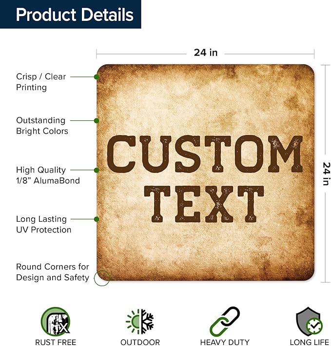 Custom Sign, Custom Street Sign, 11 Font Colors, 13 Font Styles, 4 Hole Options, 22 Sizes, 24x24 Inches, Rust Free DiBound, Fade Resistant, Made in USA by My Sign Center (Vintage)