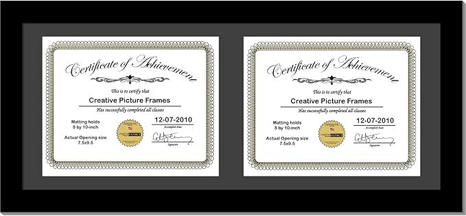 Creative Picture Frames 10X24Bk-B Black Horizontal Double Diploma Frame With 2 Opening Black Matting | Holds 2-8X10-Inch Documents With Installed Wall Hanger