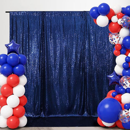 SquarePie Sequin Backdrop Curtain Less See Through Background for Wedding Party 5FT x 7FT Navy Blue