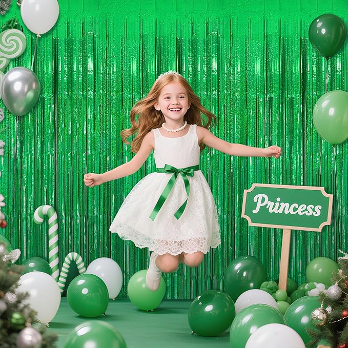 2 Pack Neon Green Birthday Decorations Foil Fringe Curtain Green Streamers for Glow Party Graduation Christmas St. Patrick's Day Streamers Decorations Bachelorette Party Accessories for Women