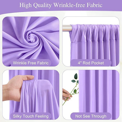 Lavender Backdrop Curtains with Lights for Parties,10x10FT Wrinkle Free Polyester Wedding Photo Backdrop Curtains for Baby Shower Birthday Ceremony Reception Home Party Decorations-5ft x 10ft,2 Panels