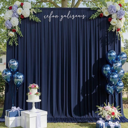 10x10ft Wrinkle Free Navy Blue Backdrop Curtains for Party Background, Silky Polyester Blue Photo Backdrop Drapes 2 Panels 5x10ft Back Drop Cloth for Wedding Birthday Photography Baby Shower Decor