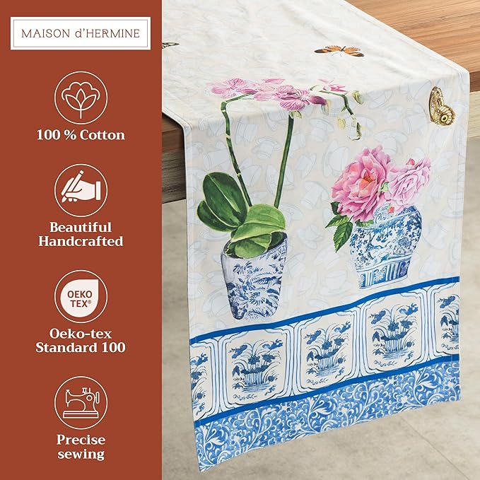 Maison d' Hermine Table Runner 100% Cotton Double Layer Table Runners 72 inches Long Decorative for Home Kitchen Dining Party Baby Shower Wedding Bridal Shower Spring Summer (Canton, 14.50" x 72")