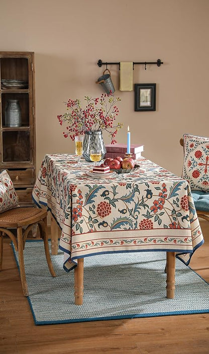 patdrea Designer Vintage Linen Extra Long Tablecloth for Rectangle Table,French Soft Floral Tablecloths,Colorful Table Cover for Kitchen Dining,Parties,Christmas,Thanksgiving,Party,67"x118"-Puno