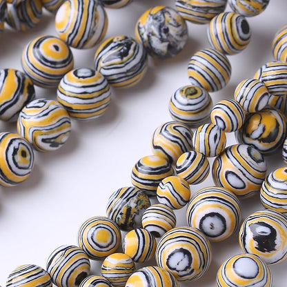 Yellow Peacock Turquoise Stone Beads Gemstone Round Crystal Energy Jade Beads Stone Beads for Jewelry Making DIY Bracelet Necklace Jewelry Making 1 Strand 15.5inch 35PCS 10MM