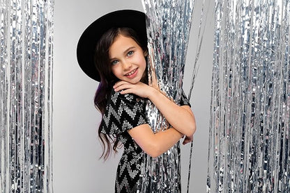 Foil Fringe Curtains Party Decorations - Melsan 3 Pack 3.2 x 8.2 ft Tinsel Curtain Party Photo Backdrop for Birthday Party Baby Shower or Graduation Decorations (Pure Silver)