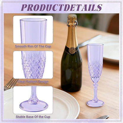 Plastic Champagne Flutes, 24PCS Purple Wine Glasses Goblets Cups Reusable Flute, for Weddings Bachelor Parties Toasting and Events(24, Purple)
