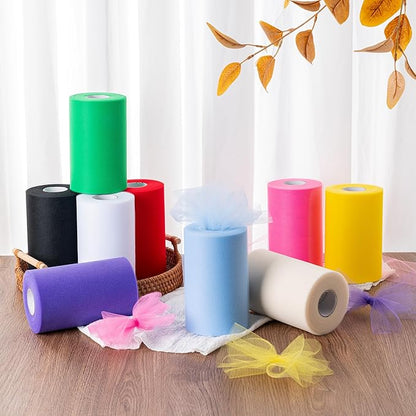 Fuchsia Tulle Fabric Rolls 6 Inch by 100 Yards (300 feet) Tulle Roll Spool Fabric for DIY Tutu Skirt Baby Shower Birthday Party Wedding Decorations Christmas Craft Supplies (Fuchsia)