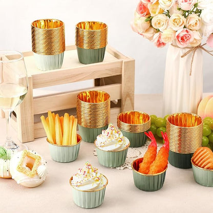 Geiserailie 100 Pcs Sage Green Cupcake Liners Gradient Green Cupcake Foil Wrappers Snack Bowls for Parties Wedding Bridal Shower Birthday Supplies