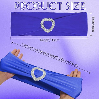 100PCS Spandex Stretch Royal Blue Chair Sashes Bows Universal Elastic Chair Cover Bands Ties with Buckle Slider for Wedding Party Ceremony Reception Event Banquet Decoration(Royal Blue)