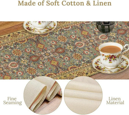 Boho Vintage Elegant Table Runner Farmhouse for Home Farmhouse Kitchen Table Dining Coffee Room Garden Party Wedding Decor 13x108in