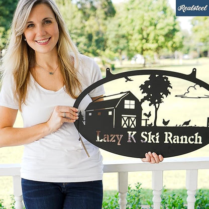 RealSteel Personalized Farm Sign - Custom Design Metal Family Name Sign - Weather & Rust Resistant - Rustic Charm - Choose Your Design - Home Decor - Outdoor Customized Sign for Ranch House