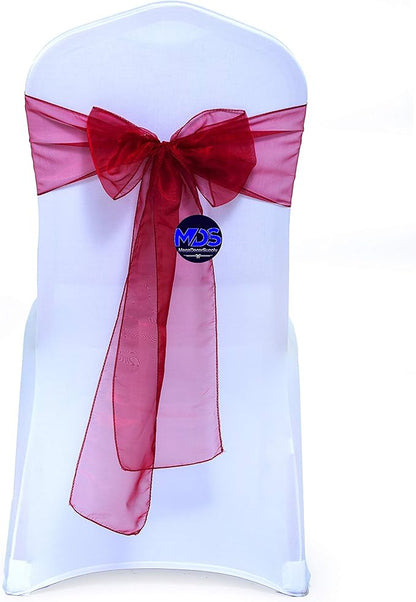 MDS Pack of 50 PCS Organza Chair Sashes Wider Dining Chair Bows Ribbon Tie Back for Wedding Party Birthday Bridal Shower Reception Event Banquet Home Chair Cover Decoration - Maroon