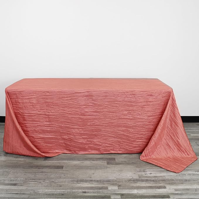 YOUR CHAIR COVERS - 90 x 132 inch Rectangular Crinkle Taffeta Tablecloth - Coral, Rectangle Table Linens for 6 ft Rectangular Tables, Wedding Crushed Table Cloth