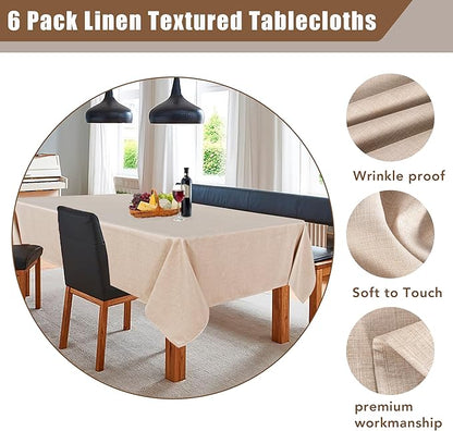 Fitable Faux Linen Beige Tablecloths for Rectangle Tables - 90 x 156 Inch - 6 Pack Fabric Textured Washable Table Clothes Floor Lenghth Table Covers for Wedding, Party, Banquet, Birthday
