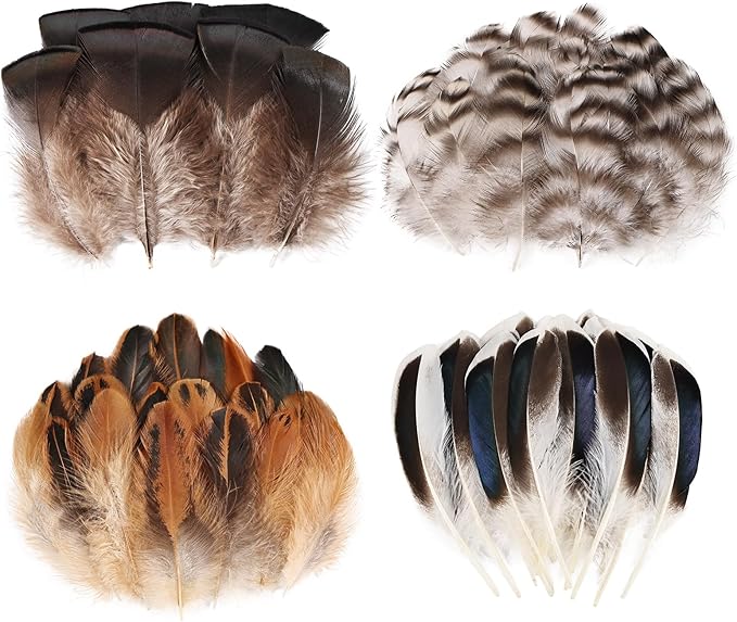 MAOFENG 120pcs 7 Styles Natural Bulk Feathers Assorted Mixed Feathers for DIY Crafts Dream Catcher Wedding Hair Hats Decoration,Guinea Fowl Feathers