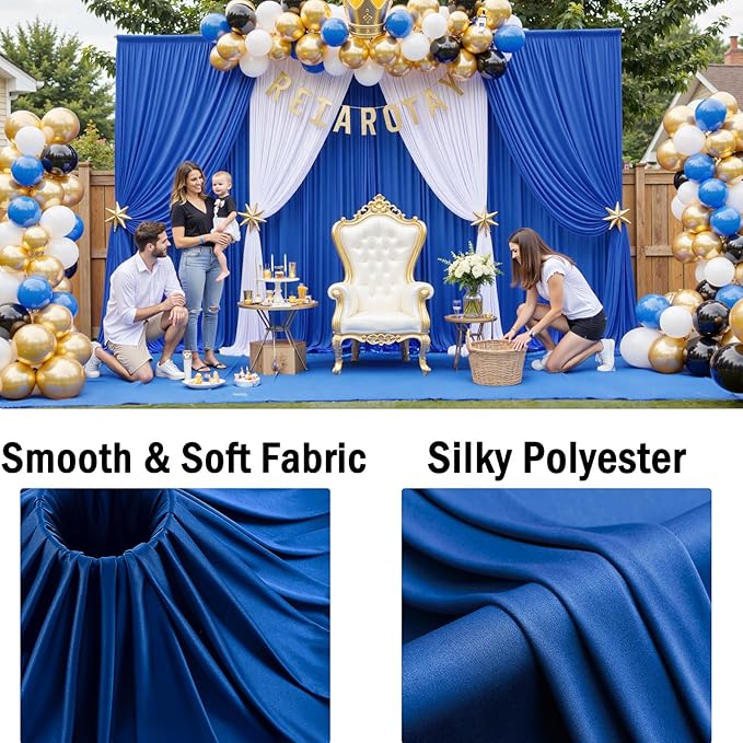 10x10 ft Wrinkle Free Royal Blue Backdrop Curtains for Party Background, Silky Polyester Blue Photo Backdrop Drapes 2 Panels Back Drop Cloth for Wedding Birthday Photography Baby Shower Decor