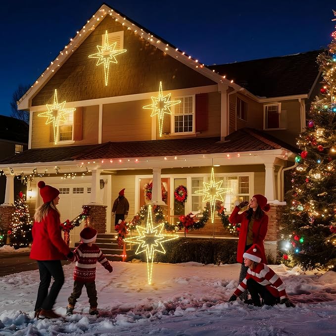 Christmas 45'' Bethlehem Star Lights Decoration - 141LED Outdoor Waterproof Christmas LED North Star Nativity Holy Family Light with Timer for Outdoor Home Party Porch Wall Hanging Light
