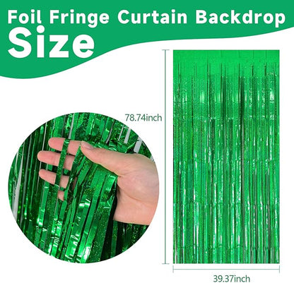 2 Pack Neon Green Birthday Decorations Foil Fringe Curtain Green Streamers for Glow Party Graduation Christmas St. Patrick's Day Streamers Decorations Bachelorette Party Accessories for Women