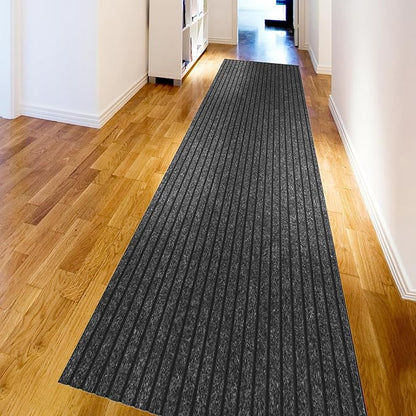 Ottomanson 2'7" x 29' Hallway Runner with Scraper Pile - Extra Durable Non-Slip Rug Mat for Indoor & Outdoor Use - Ideal for Kitchen, Entryway & Garage - High-Traffic Carpet, Black