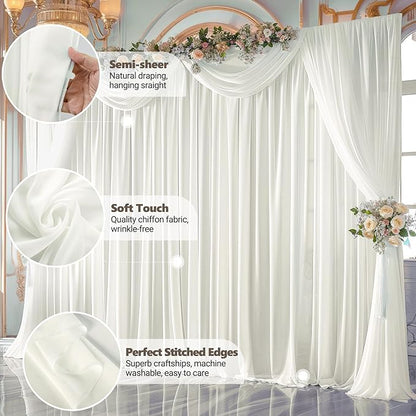 10ft x 10ft Beige Backdrop Curtains, Wrinkle-Free Sheer Chiffon Fabric Photo Backdrop Drapes for Wedding Arch Party Ceremony Stage Photography Decorations