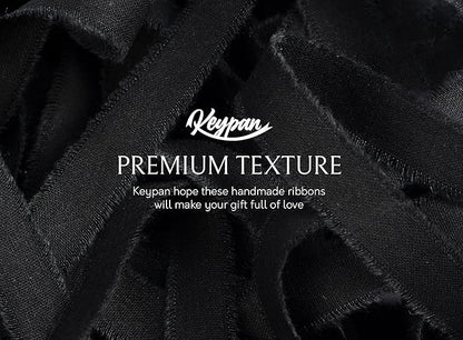 Black Ribbon 5/8" x 21 Yards with Frayed Fringe Fabric Cotton Ribbons for Gift Wrapping Wedding Invitations Flower Bouquet Baby Shower