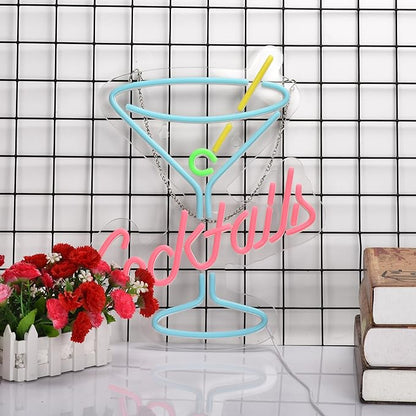 Cocktails Neon Sign for Wall Decor Man Cave Bar Home Art Neon Light LED Neon Lights Signs with Dimmer for Bedroom Office Hotel Pub Cafe Recreation Room Wall Artwork Sign Decor(15X13inches)