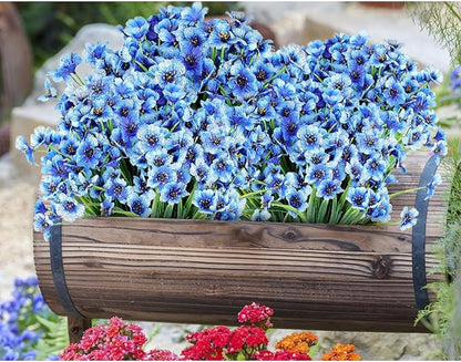 AmyHomie 20 Bundles Artificial Flowers for Outdoor UV Resistant Faux Flowers No Fade Fake Plastic Plants Garden Porch Window Box Decorating(Blue)