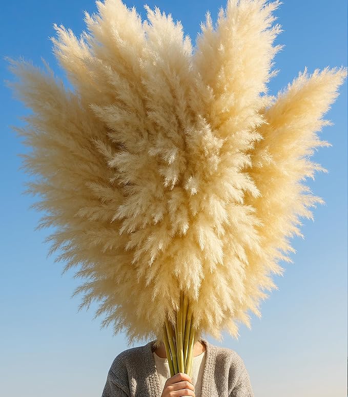 10 PCS 40" Tall Pampas Grass Stems in Natural Beige, Add a Boho Touch to Your Space—Pompas Grass Ideal for Floral Arrangements, Floor Vases, Weddings, and Creating a Bohemian Ambiance at Home.