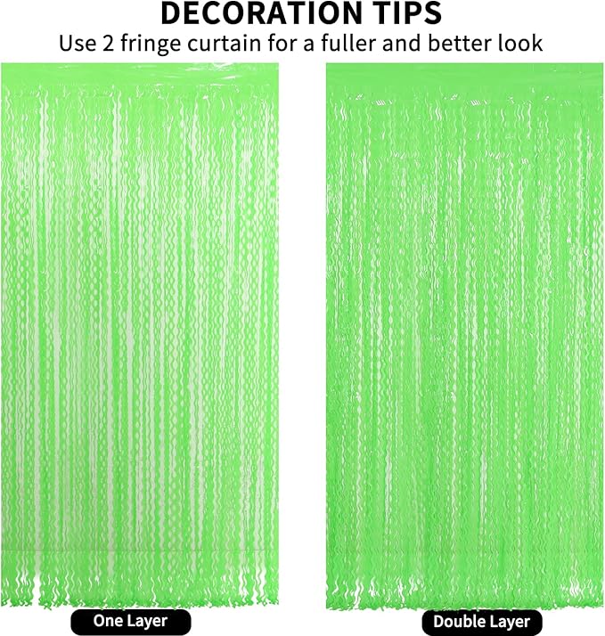 4 Pack Wavy Green Tinsel Backdrop Curtain - 3.3 ft x 6.6 ft Green Foil Fringe Curtains Photo Booth Prop Backdrop Streamer Birthday Party Decor