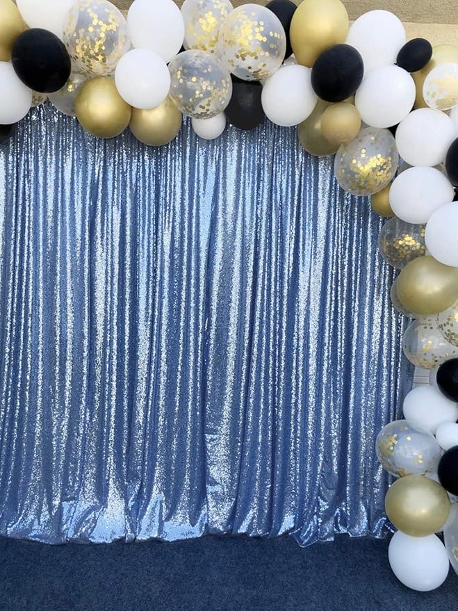 Baby Blue Sequin Backdrop Curtain 8ft x 8ft Sequin Glitter Background for Weddding Party Baby Shower Decorations