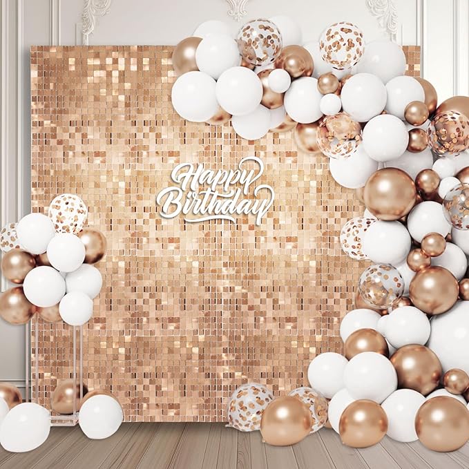 12PCS Champagne Shimmer Wall Backdrop, Square Sequin Photo Backdrops Panel, Glitter Wall Background for Birthdays, Weddings, Christmas, Engagements, Disco Bachelorette Party Decoration (3FTx4FT)
