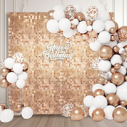 12PCS Champagne Shimmer Wall Backdrop, Square Sequin Photo Backdrops Panel, Glitter Wall Background for Birthdays, Weddings, Christmas, Engagements, Disco Bachelorette Party Decoration (3FTx4FT)