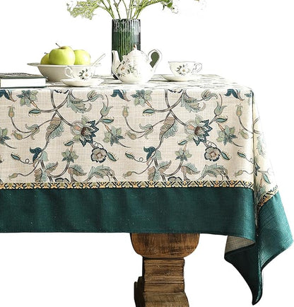 patdrea Designer Green Linen Extra Long Rectangle Tablecloth,Vintage Floral Pattern Breathable Table Cloth,Cover Decor for Kitchen Dining,Christmas,Thanksgiving,Holiday,Tea Party,63"x110"-Noah