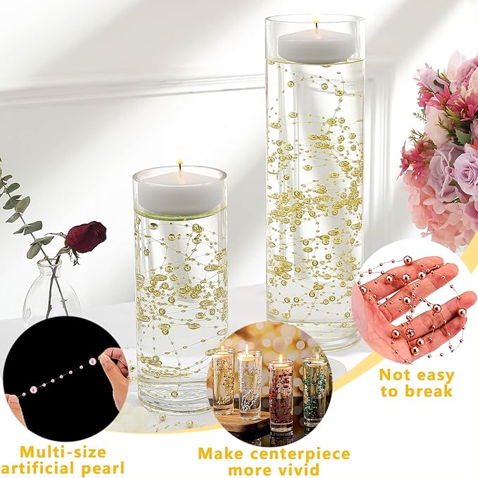 50 PCS Artificial Floating Beads for Centerpieces Vases, Black 8+3mm String Beads for Wedding Party Faux Pearl String for Decorating, String Pearls for Crafts Vase Filler